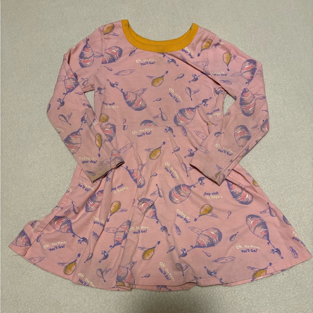 Pink Long-Sleeve Dress with “Oh the places you’ll go” print